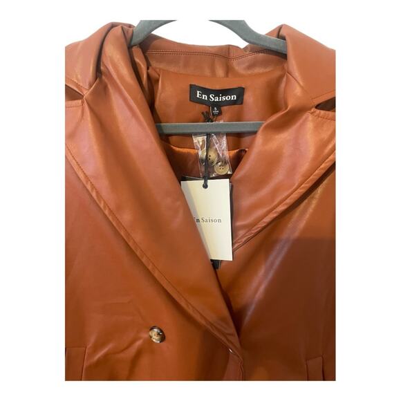 En Saison Faux Leather Oversized Blazer Jacket Double Breasted Rust Brown Small - Picture 8 of 12